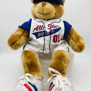 (6 pieces) Build a Bear Honey Bear with Baseball Uniform, Hat, Shoes, Sneaker